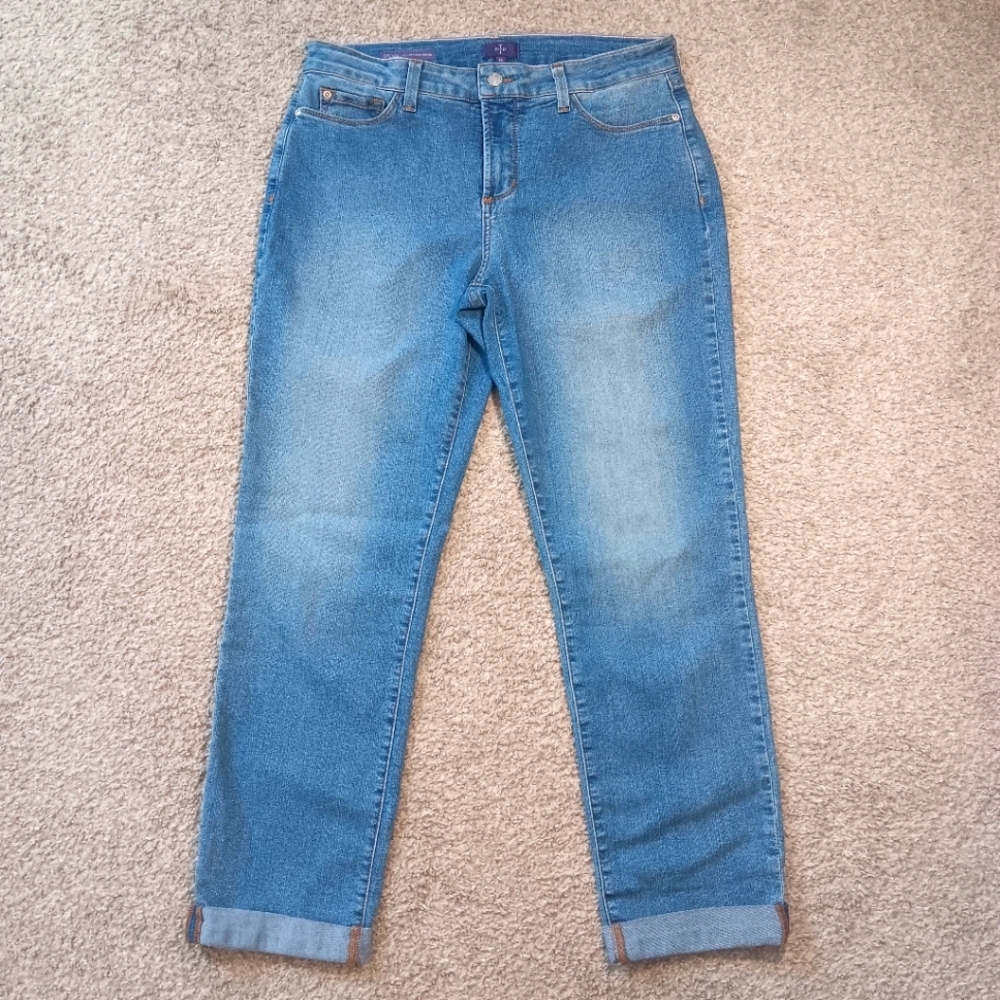 NYDJ Sylvia Relaxed Boyfriend Jeans, Women's Size 12, Blue Denim, Cuffed